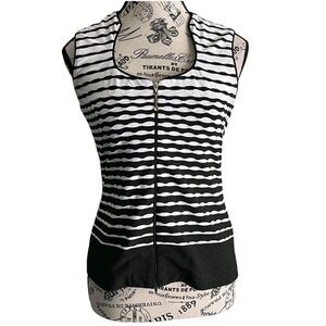 🇨🇦 Joseph Ribkoff Black White Striped Zip Top | Made in Canada | Size 6